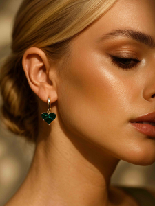 Earrings with green heart 5329