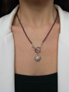 Колье из граната с солнцем в серебре 5652