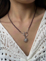 Колье из граната с солнцем в серебре 5652