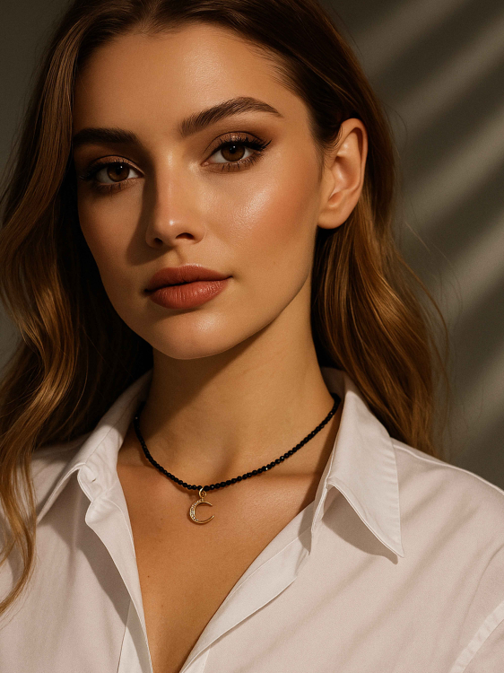 Schwarzer Choker mit Mondanhänger 5142