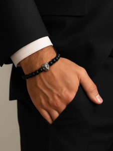 Браслет з головою лева шунгіт 4560