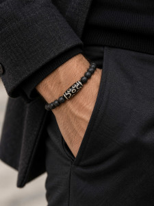 Herrenarmband aus Lavastein und Dzi 4976