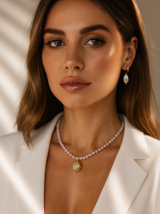 Pink choker with stone pendant 5152