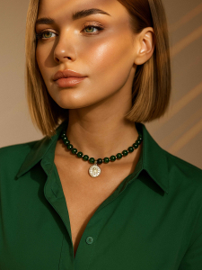 Зеленый чокер из камней с подвеской 5153